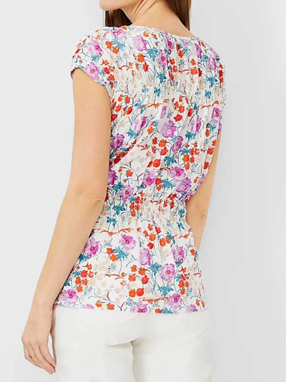 ANN TAYLOR Smocked Waist Pima Cotton Top NEW - Picture 3 of 4